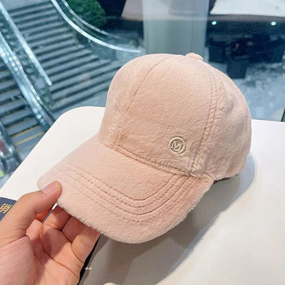 M Versatile Baseball Cap Blended Cap Brand Female Autumn And Winter All Match Plush Hat Suitable For Face Big Baseball Caps Good Vibrations