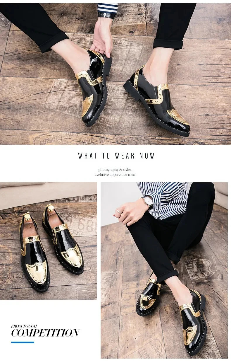 Fashionable Formal Men Shoes Lightweight Outdoor Loafers Thick Soled Wear-resistant Leather Shoes Black Gold andSilverSizes38-48 Good Vibrations