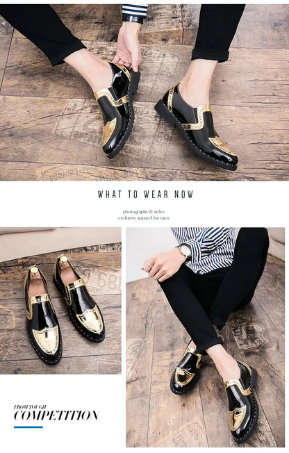 Fashionable Formal Men Shoes Lightweight Outdoor Loafers Thick Soled Wear-resistant Leather Shoes Black Gold andSilverSizes38-48 Good Vibrations