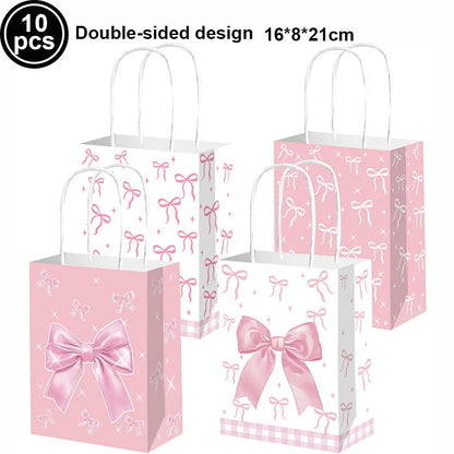 Pink Banner Happy Birthday Bow Balloon Straw Disposable Paper Plate Napkin Cup Tableware Princess Girl Birthday Party Supplies Good Vibrations