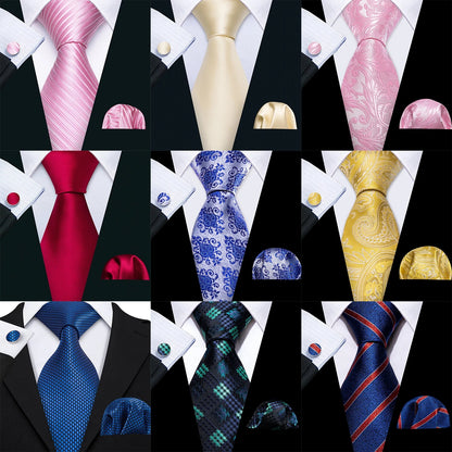 Mens Tie Ivory Red Green Blue Pink Geometric Solid Ties Hanky Cufflinks Set Necktie Formal Wedding Dinner Party Good Vibrations
