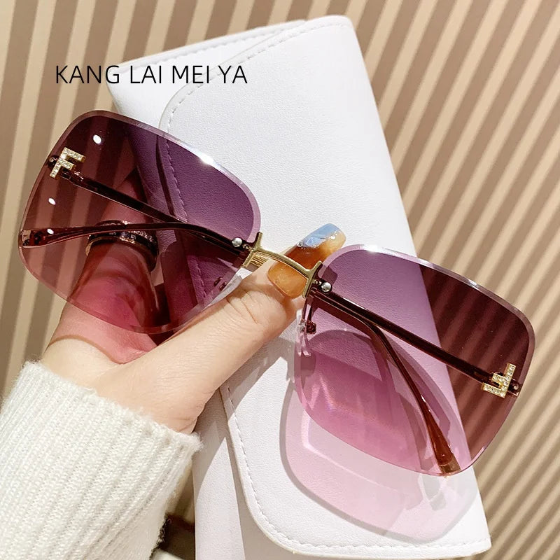 2025 New Metal Frameless Sunglasses Women's European and American Trendy Glasses Good Vibrations