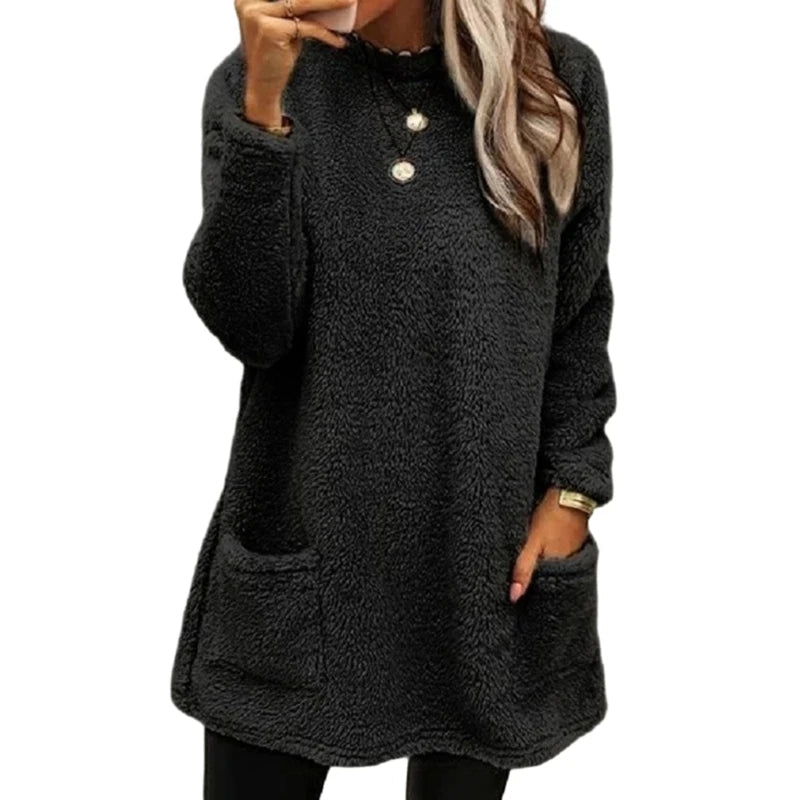 Womens Oversized Crewneck Sweatshirt Casual Sherpas Pullover Top Warm Sweater Loose Long Sleeve Shirts Tunics Dress Good Vibrations