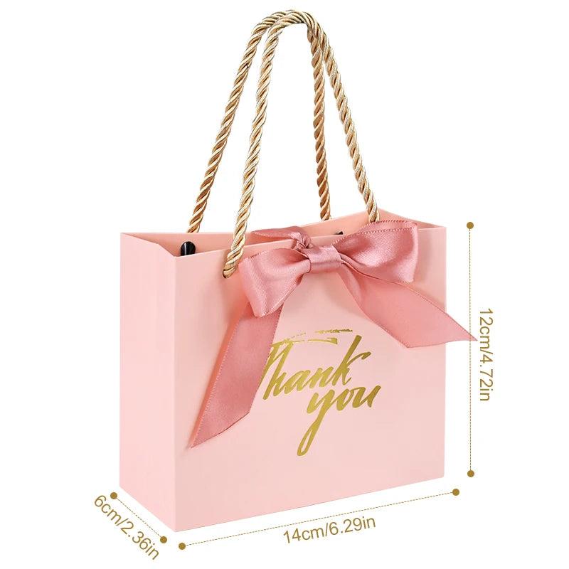 20/30/50pcs Thank You Gift Bags Reusable Paper Party Bags with Handles Gold Bow Ribbon Mini Pink Party Favor Bags for Birthday Good Vibrations