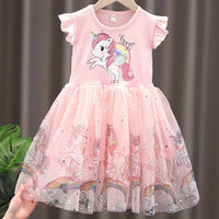 Girls Clothes 2025 New Summer Princess Dresses Flying Sleeve Kids Dress Unicorn Party Baby Dresses for Children Clothing 1-6Y Good Vibrations
