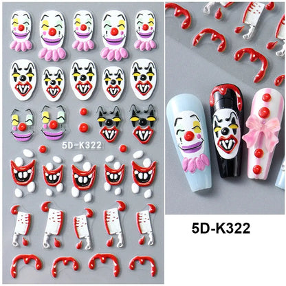 5D Halloween Nail Stickers White Bones Design Spooky Ghost Pumpkin Sliders for Nails Glitter Heart Spider Web Manicure Decals Good Vibrations