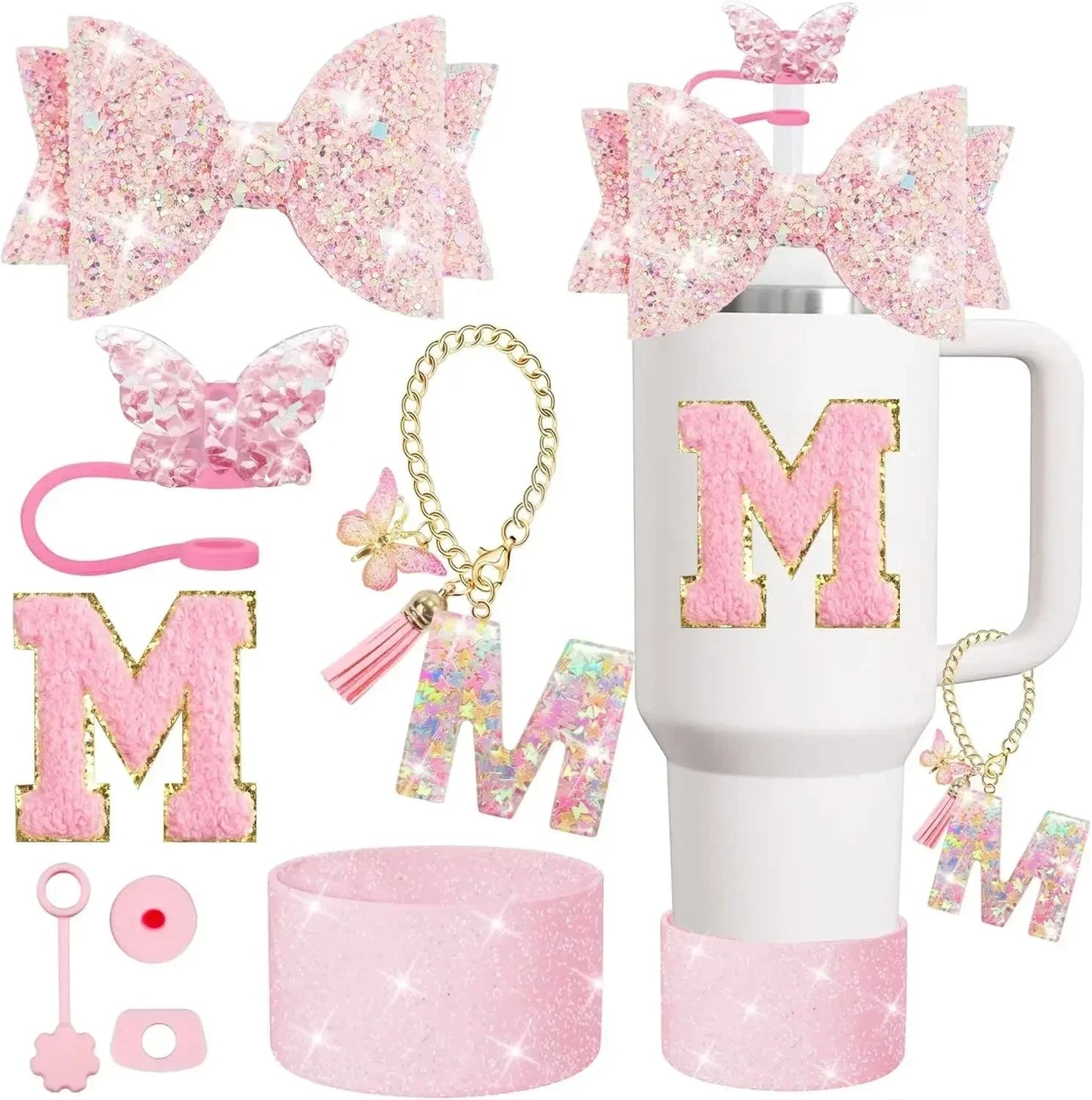 8PCS Cup Accessories Set for Stanley Cup 30 40oz Tumbler Straw Topper Cover Cap Boot,Spill Proof Stopper Charm Initials Sticker Good Vibrations