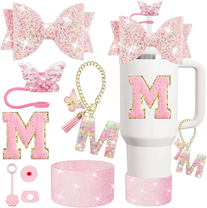 8PCS Cup Accessories Set for Stanley Cup 30 40oz Tumbler Straw Topper Cover Cap Boot,Spill Proof Stopper Charm Initials Sticker Good Vibrations