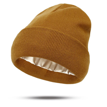 Women's Hats for Autumn&Winter-Comfortable Stylish Versatile Warm-Keeping Hairstyle-Protecting Knitted Satin Woolen Hats Good Vibrations