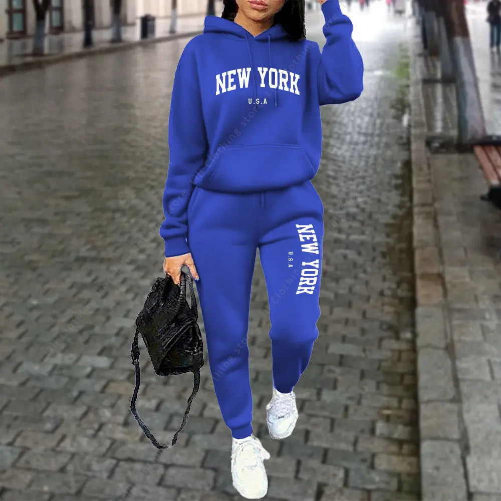 NEW YORK Women's Tracksuit Autumn Winter Hoodies Trousers 2PCS Suit Sports Jogging Street High quality Clothes Women Pants Sets Good Vibrations