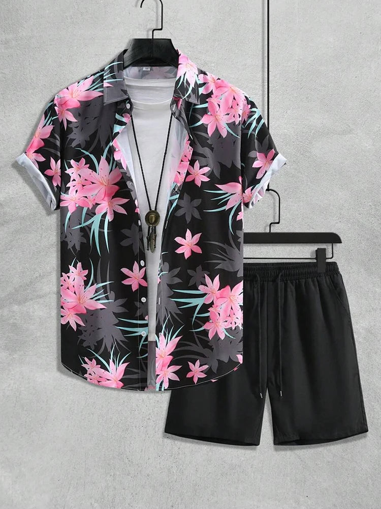 2025 New Summer Casual Men's Shirt And Beach Shorts Set 3D Printed Short-sleeved Outdoor Streetwear Shorts Camisas De Hombre Good Vibrations