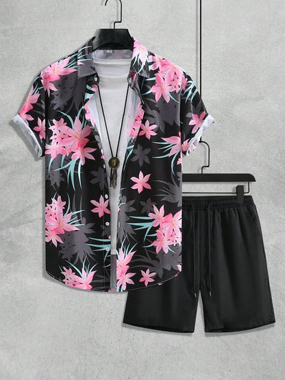 2025 New Summer Casual Men's Shirt And Beach Shorts Set 3D Printed Short-sleeved Outdoor Streetwear Shorts Camisas De Hombre Good Vibrations