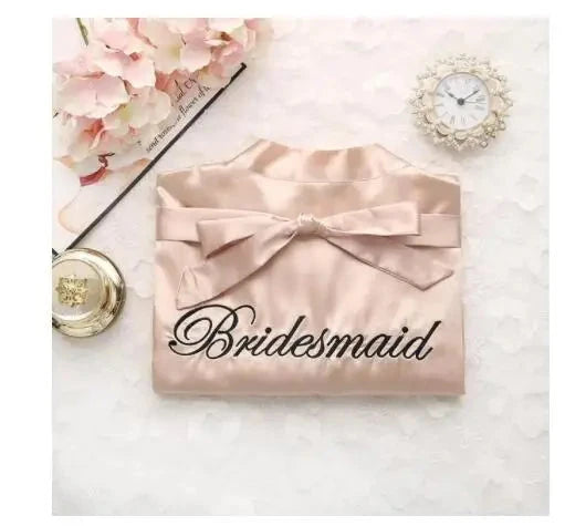 Bride Bridesmaid Wedding Robe Embroidery Kimono Bathrobe Gown Nightgown Casual Satin Short Women Sexy Nightwear Sleepwear Good Vibrations