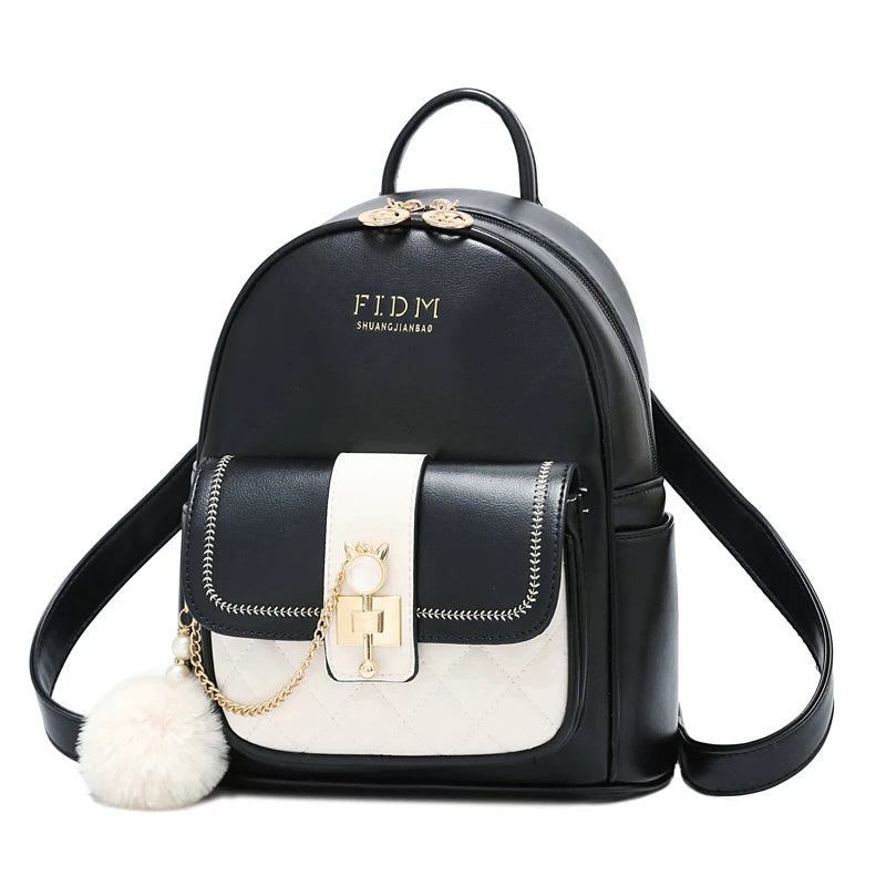 Backpack Purse For Women, Zipper Backpack With Pompom Decorate And Inner Porcket, Faux Leather Daypack Good Vibrations