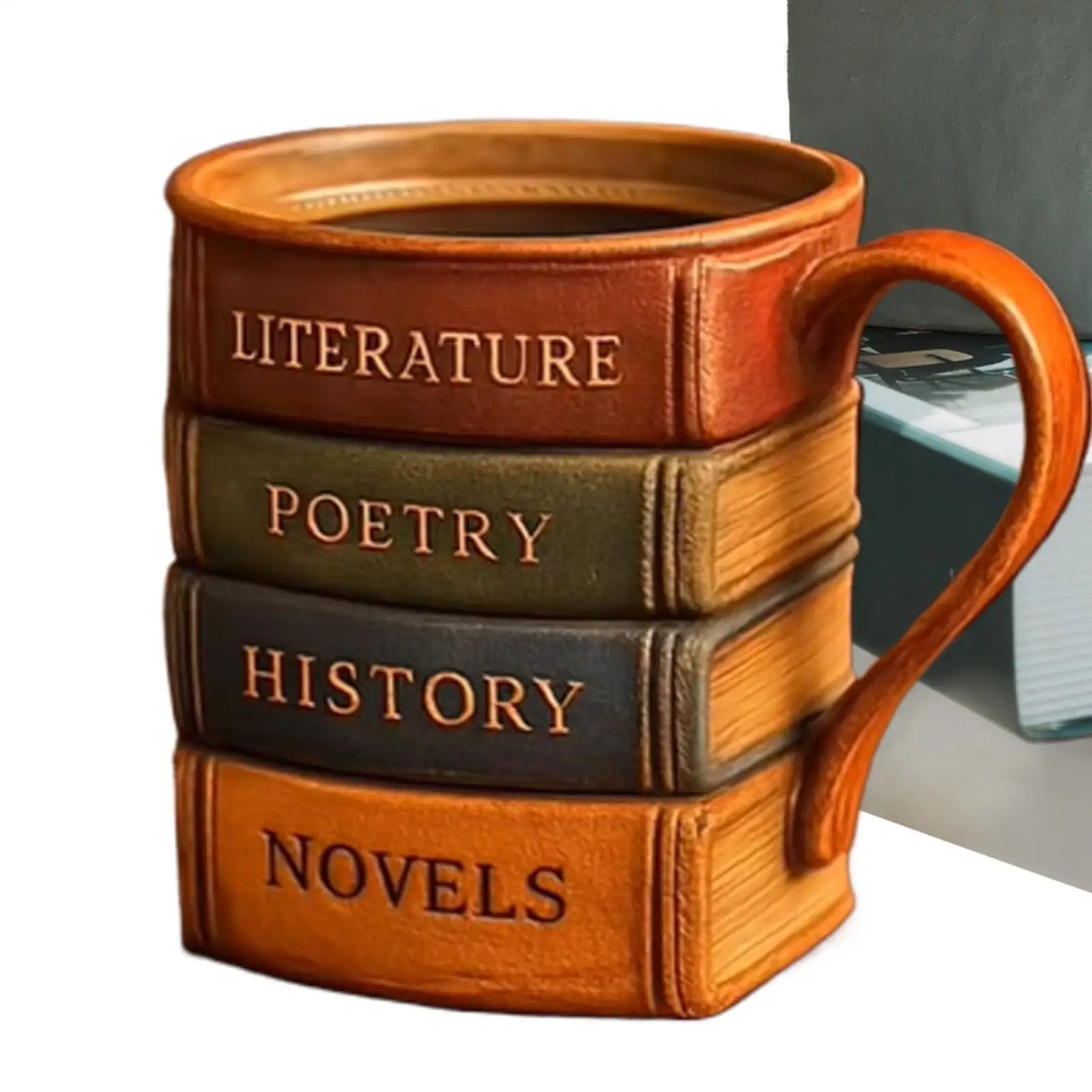 Funny Hot Tea Mug 3D Painted Book Design Resin Wine Cups Comfortable Grip Kitchen Mugs with Ergonomic Handle For Whiskey Good Vibrations