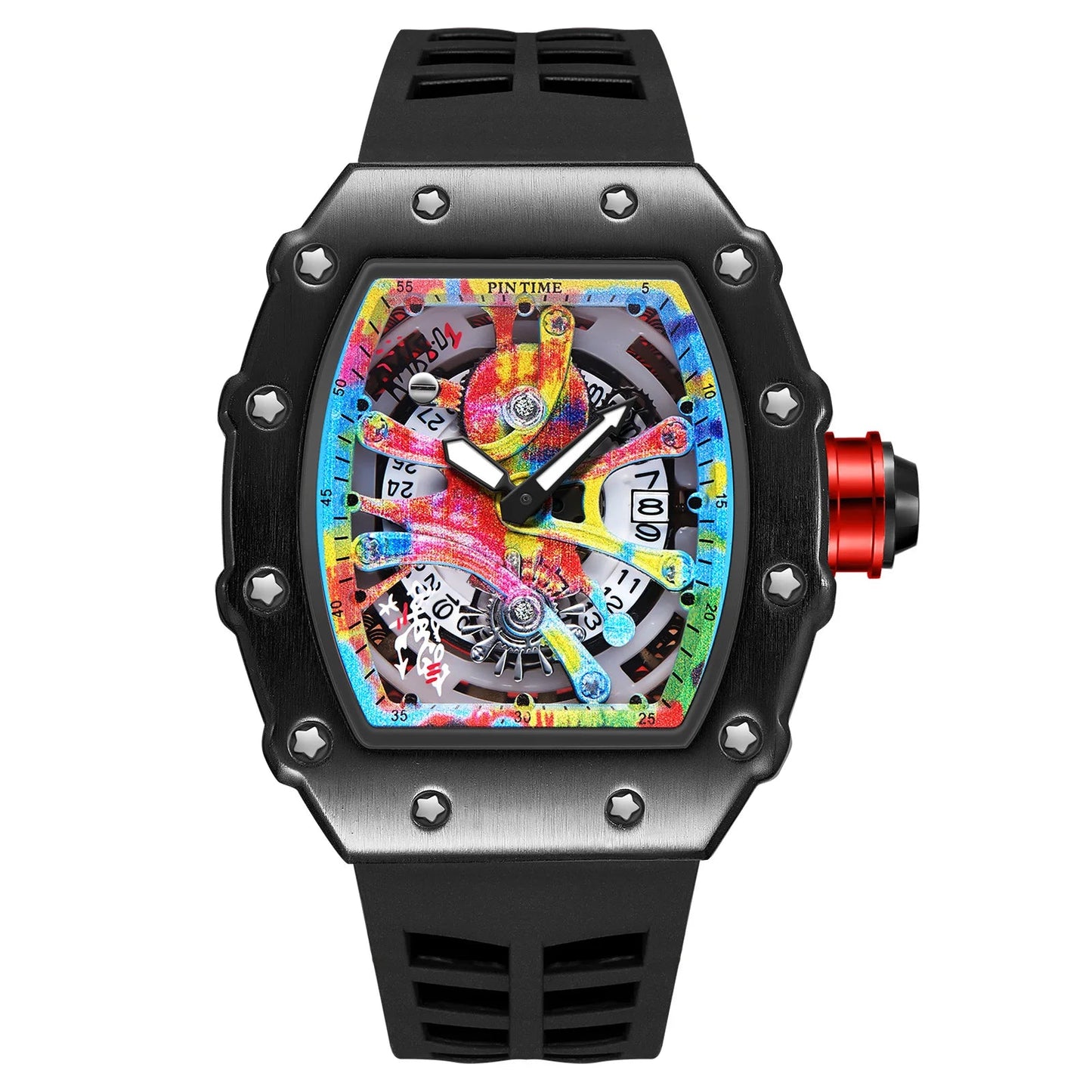 Fashion Mechanical Man Watches Classic Colorful RM Desgin Automatic Visable Wristwatch Causal Men Watch Rubber Strap Belt Good Vibrations