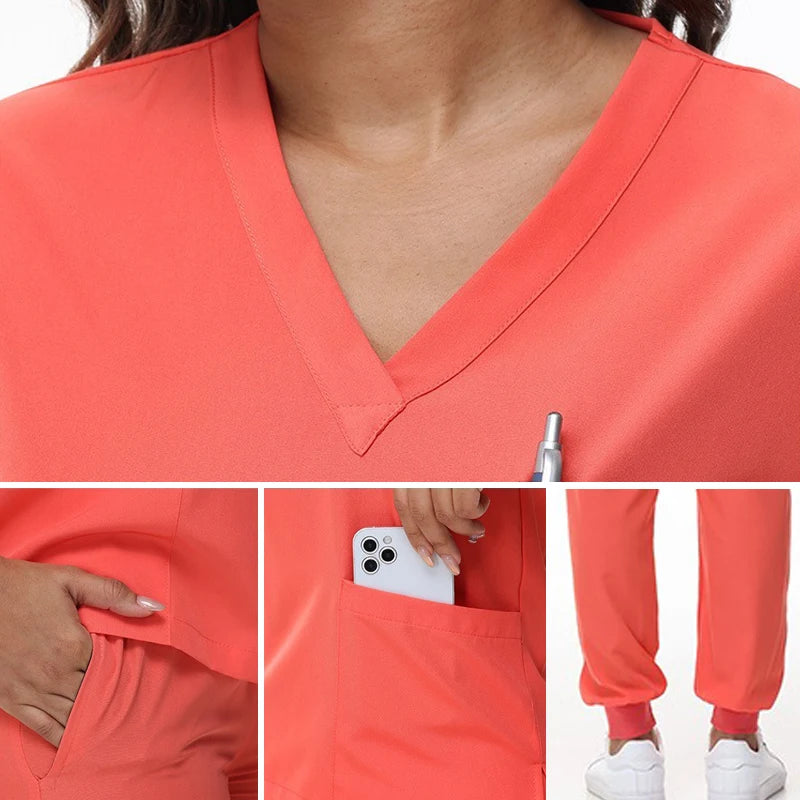 2025 New Nurse Uniforms V-neck Top Jogger Pants Scrub Sets Surgical Workwear Dentist Nursing Suit Hospital Doctor Outfit S21 Good Vibrations