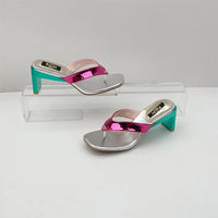 New Summer Style European and American Style Thong Sandals - Fashionable Women's Square Toe Plus Size Chunky High Heel Slippers Good Vibrations