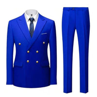Suit (Blazer + Trousers) Men's Fashionable Gentleman Business Double-breasted Solid-color Banquet Host Casual Wedding Suit Good Vibrations