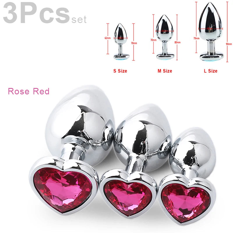 SM 3Pcs/Set Adult Erotic Masturbation Goods Heart Shape Anal Plug Dilator Prostate Massager Fetish Gay Role Play Butt Stimulator GOOD Vibrations