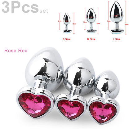 SM 3Pcs/Set Adult Erotic Masturbation Goods Heart Shape Anal Plug Dilator Prostate Massager Fetish Gay Role Play Butt Stimulator GOOD Vibrations
