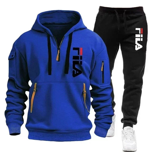 Spring and Autumn street new men's zipper hoodie + pants two-piece set, outdoor multi-pocket men's casual pullover sports suit Good Vibrations