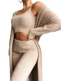 Fall Women Pant Sets Sweater Pajamas For Women Set Cozy Lounge Wear Fuzzy Fleece Sleepwear With Robe 3 Pieces Lounge Wear Sets Good Vibrations