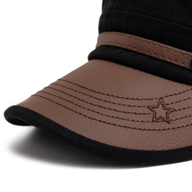 Flat Hat Women Fashion PU Leather Brim Men Baseball Cap Soft Cotton Cloth Casual Visor Trucker Hat Autumn Summer Adjustable Good Vibrations