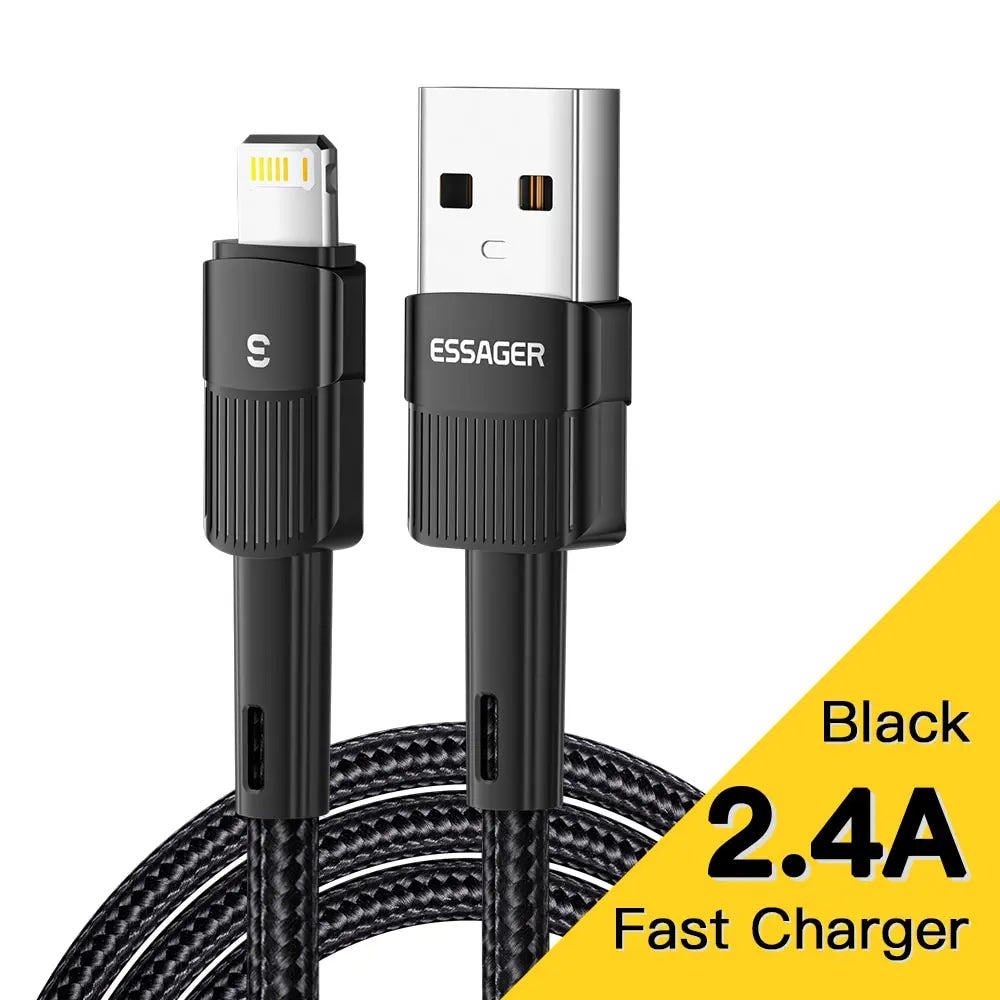 Essager Fast Charging For iPhone Usb Cable 11 12 13 Pro Max Mini Xs Xr X SE 8 7 6 Plus 6s 5 5s 2.4A Wire For iPhone Charger Cord Good Vibrations
