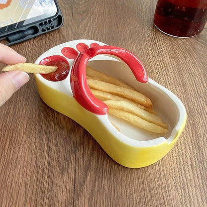 Lovely Flip Flops Ketchup Soy Sauce Dipper Portable Ceramic Salad Saucer Dipping Bowl Cute Mini Snacks Plate Seasoning Container Good Vibrations