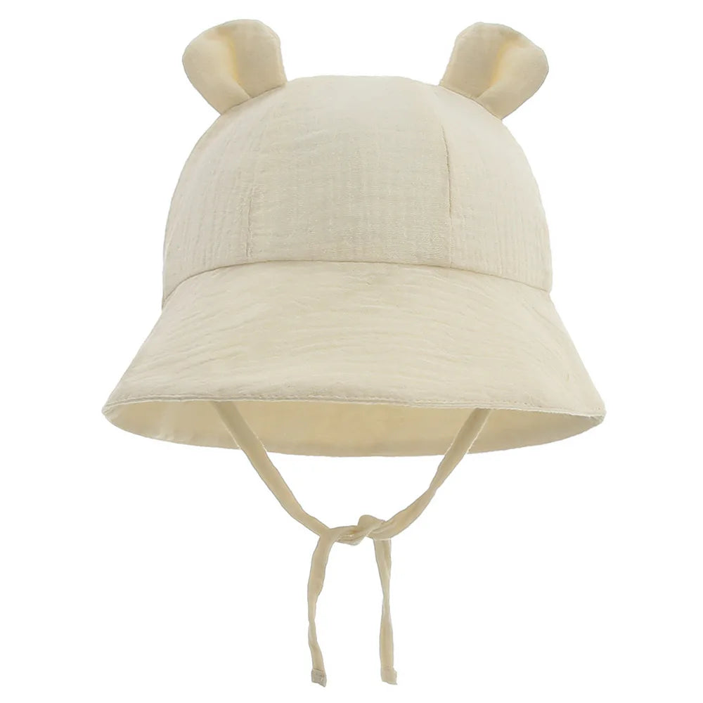 Hot Sell Soft Cotton Baby Bucket Hat Cute Ear Baby Girl Boys Hat Summer Autumn Kids Sun Panama Hat Outdoor Caps For 3-12 Months Good Vibrations