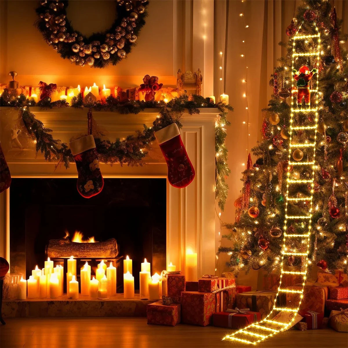 3M Santa Claus Climbing Ladder Outdoor Christmas Decoration Home Garden Cristmas Tree Ornement New Year Gift Xmas Tree Decor Good Vibrations