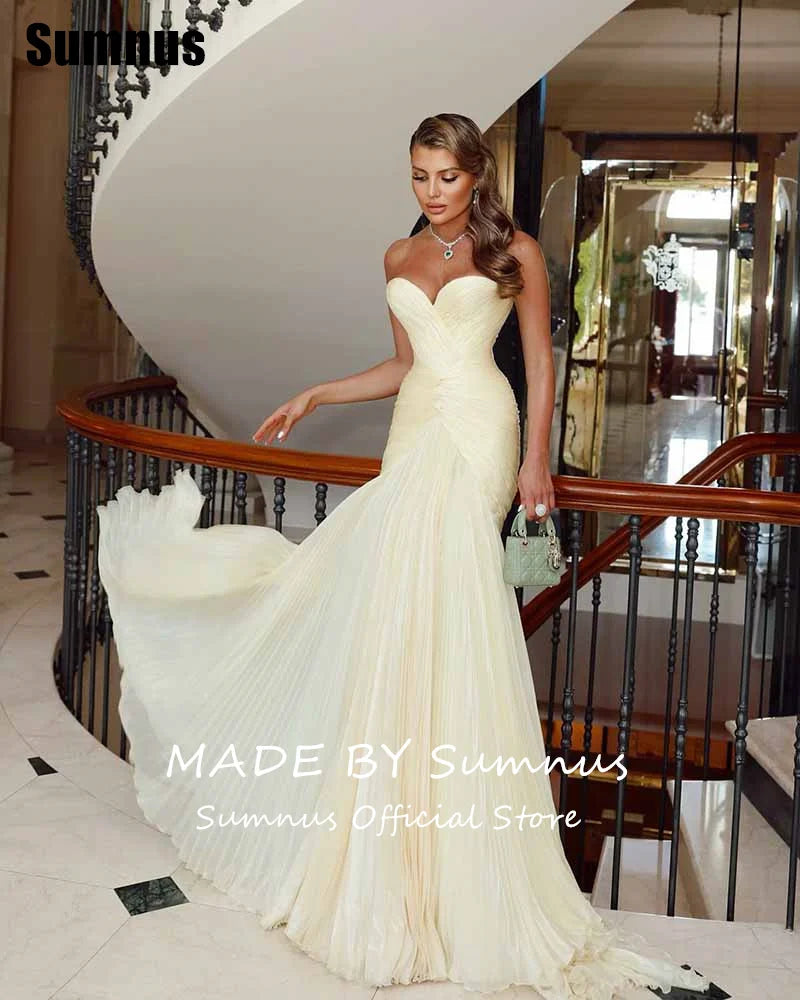 Sumnus Charming Mermaid Yellow Prom Dress Sweetheart Pleats Sleeveless Party Dresses Floor-Length Evening Dress Customized Good Vibrations