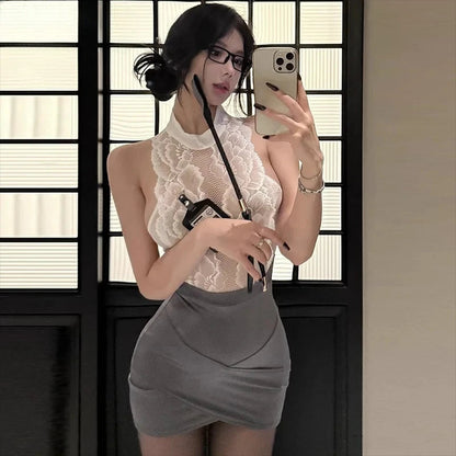 Ladies sexy lingerie; stewardess outfit; secretary lace outfit; uniform set; professional outfit; role-playing. Good Vibrations