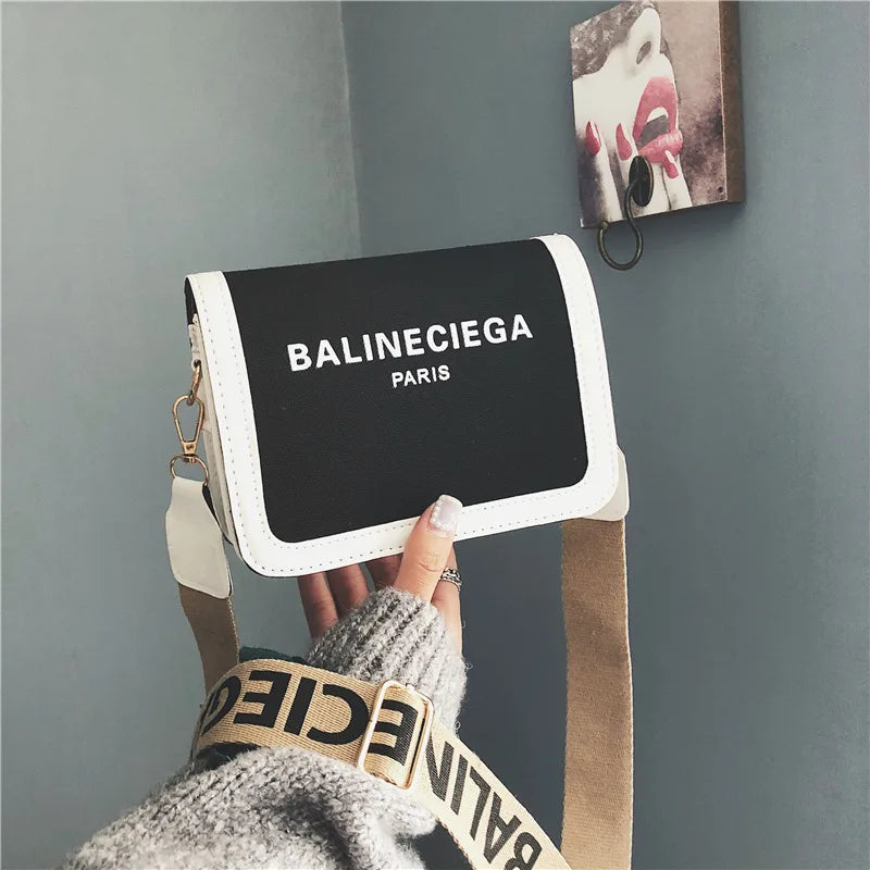 Women shoulder bag Fashion Wide Strap Shoulder Ladies Handbags Portable Canvas Square Messenger Bags Versatile Crossbody Bag Good Vibrations