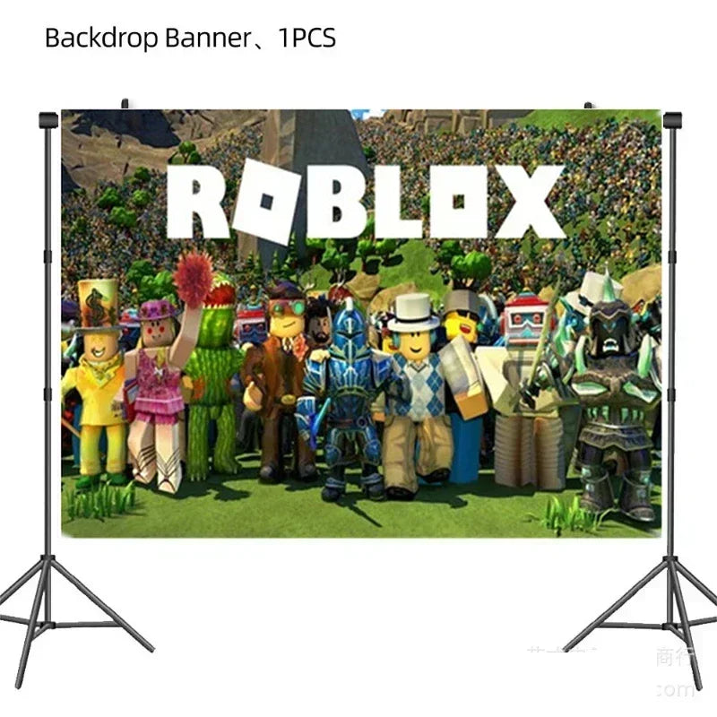 Game Roblox Cartoon Party Theme Birthday Supplies Balloon Banner Cake Topper Tableware Set Decorative Anime Peripheral Gifts Good Vibrations