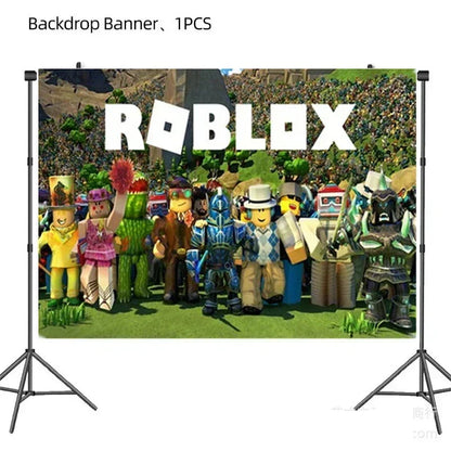 Game Roblox Cartoon Party Theme Birthday Supplies Balloon Banner Cake Topper Tableware Set Decorative Anime Peripheral Gifts Good Vibrations