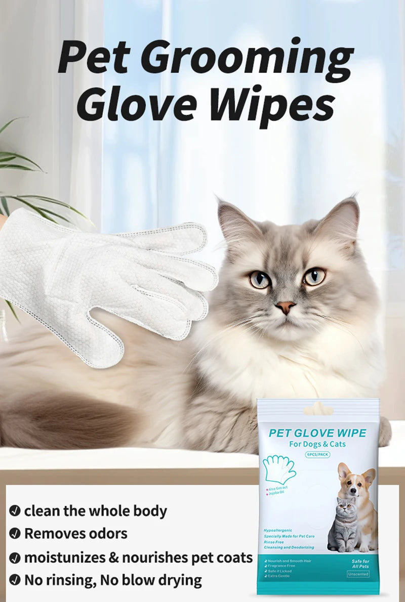 New 6PCS Pet Wash-Free Gloves Cat Bath Deodorant Wipes Disposable Cleaning Dry Cleaning Dog Wipes Gentle And Convenient Gloves Good Vibrations