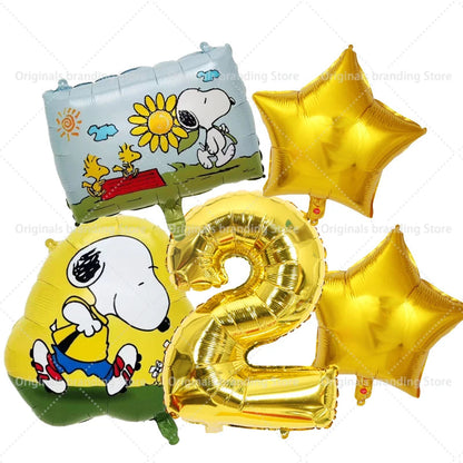 Snoopy Birthday Balloons Set boy girl Number Balloon Suit Foil Ballon Cartoon Birthday Party Supplies Decor Baby Shower Gift Good Vibrations