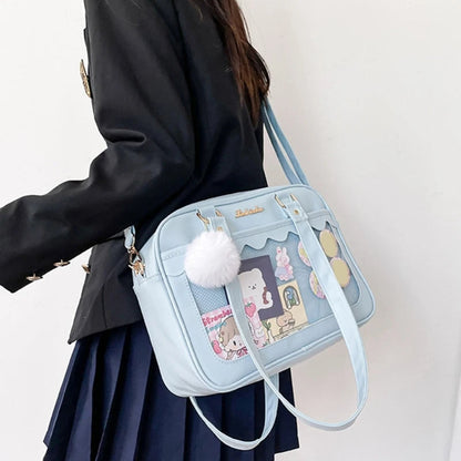 Japanese  Shoulder Bag For Women PU Leather Itabag Transparent Bag JK Tote Bag Handbags Preppy Bag ita bag Crossbody Bag Good Vibrations