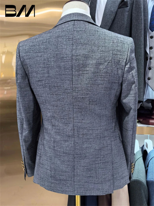 Elegant Men's Suit set For Wedding Suit Formal Grey Office Suit Classic Solid Suit High Quality Host Party Suit Blazers Pant Ves