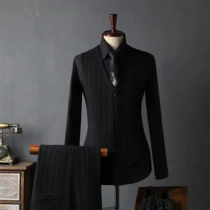 Striped suit set for men, groom's suit, British style groomsman's suit, business formal attire, wedding suit, men's suit