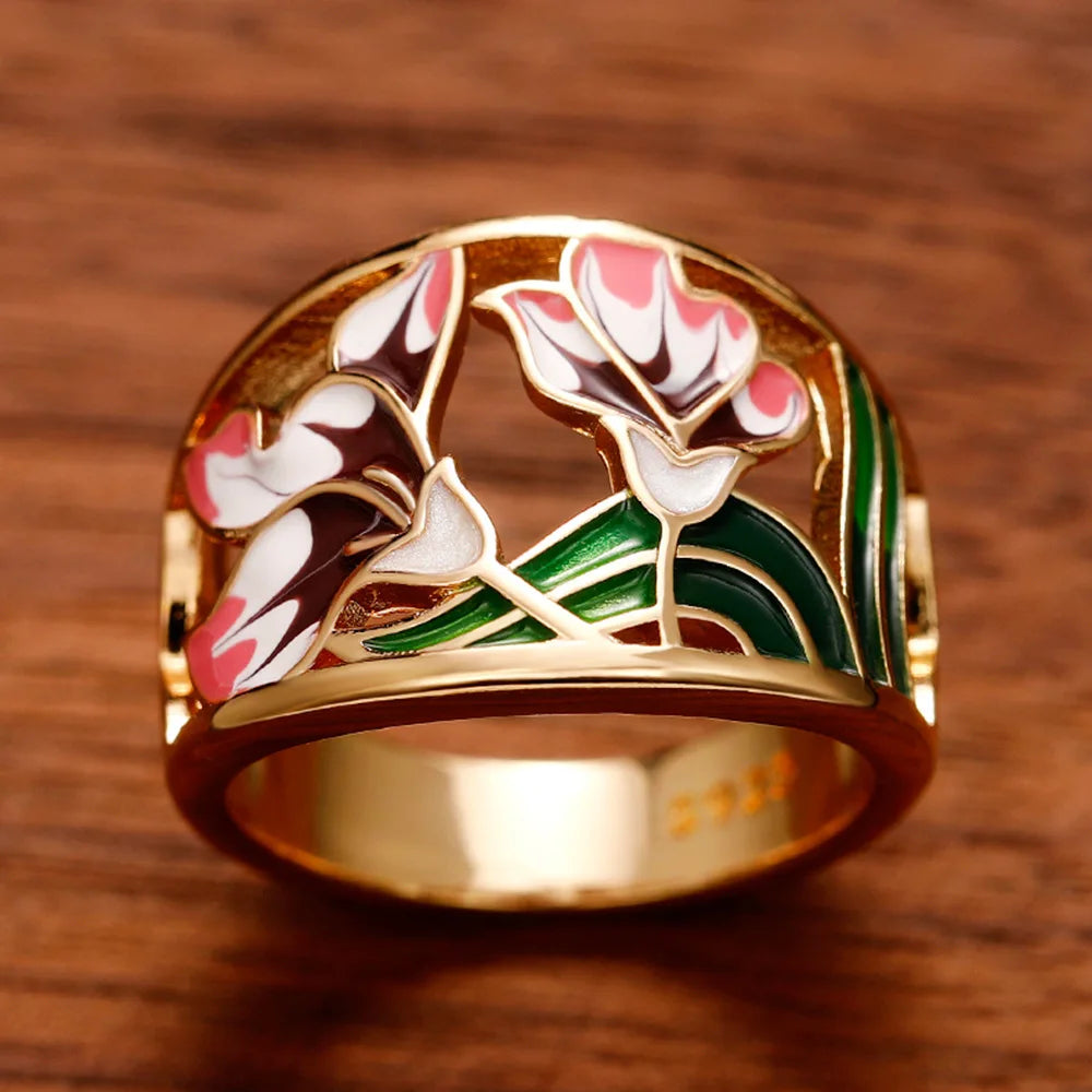 Green Leaf Enamel Handmade Oil Dropping Women's Ring Charm High Luxury Westernized  Prom Fancy Birthday Gift Fashion Jewelry Good Vibrations