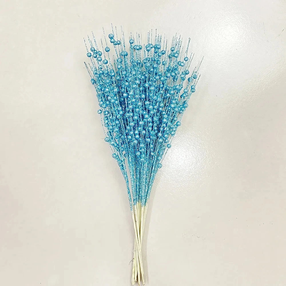 Christmas Tree Decoration, Fake Glitter Berry Leave, Dried Branch, Golden Powder, Flower Material, New Year Party, 1Pc, 12 Forks Good Vibrations