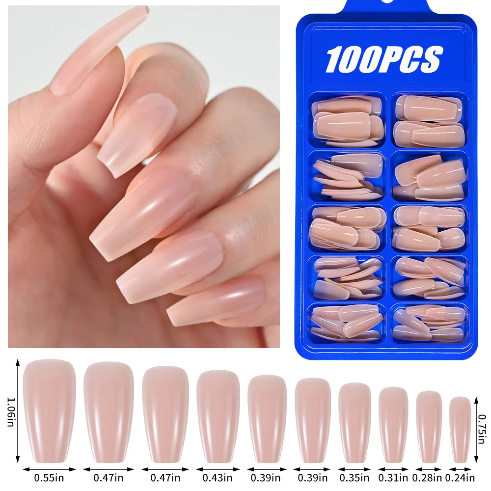 100Pcs Light Pink Press on Nails Short Medium Square Wearable Fake Nails Tips 10 sizes Full Cover False Nails Finger Decoration Good Vibrations