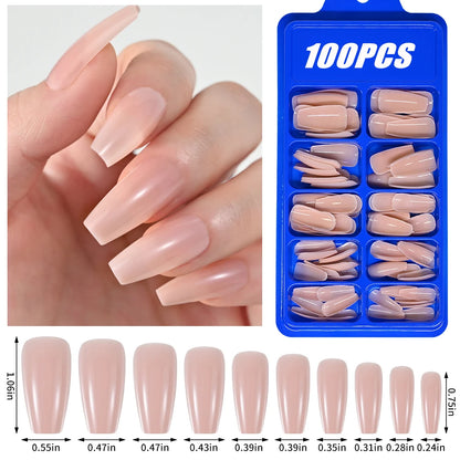 100Pcs Light Pink Press on Nails Short Medium Square Wearable Fake Nails Tips 10 sizes Full Cover False Nails Finger Decoration Good Vibrations