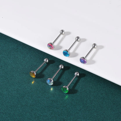 ZS 1Piece 14G Oil Luminescence Tongue Piercing Rings Stainless Steel Tongue Stud Skull Star Studs Earrings BCR Piercings Jewelry Good Vibrations Adult Super Store