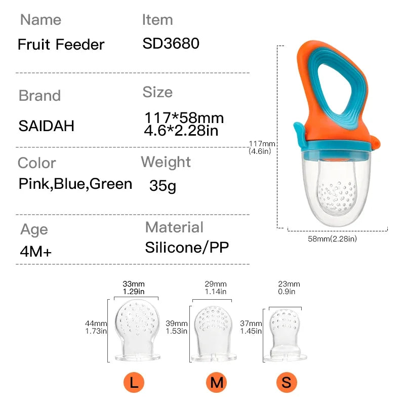 Infant Baby Food Fruit & Vegetable Feeder with Medium Mesh Bag Food Grade Liquid Silicone Yummy Nourishment Feeding Good Vibrations