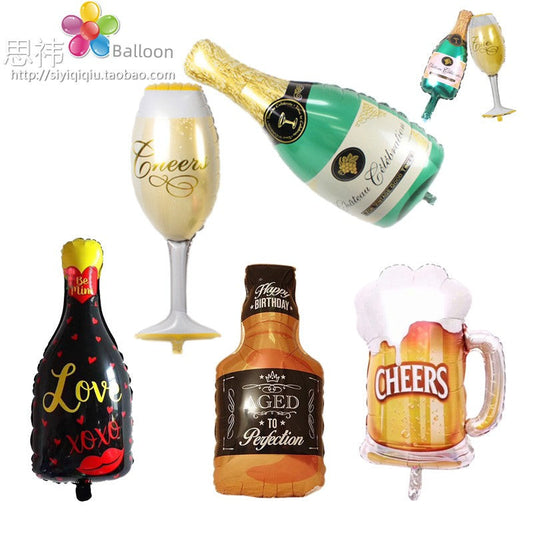 Large Champagne Bottle Wine Glass Aluminum Foil Balloon Mini Bottle Cup Wedding Party Bar Decoration Balloon Good Vibrations
