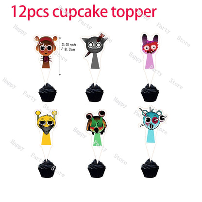 Incredibox Sprunki Birthday Party Decoration Sprunki Balloon Backdrop Cake Topper Split Sales Sprunki Birthday Party Supplies Good Vibrations